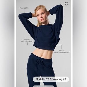 ALO Yoga Muse Set Hoodie & Wide Leg pants in Navy size medium NWT